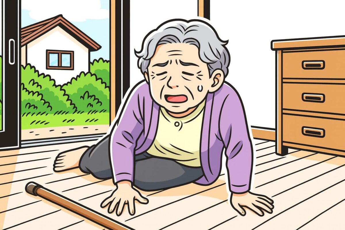 転倒した高齢の女性-