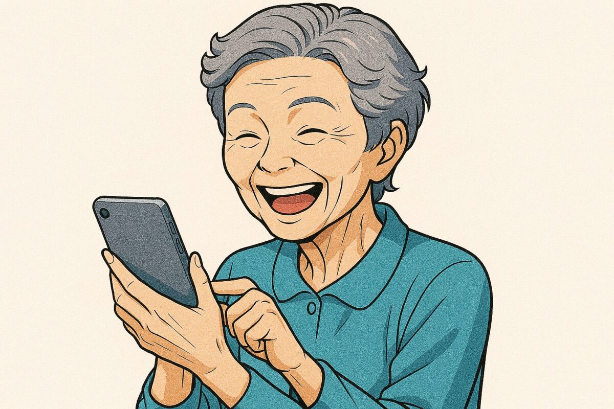 高齢の女性はスマホを操作